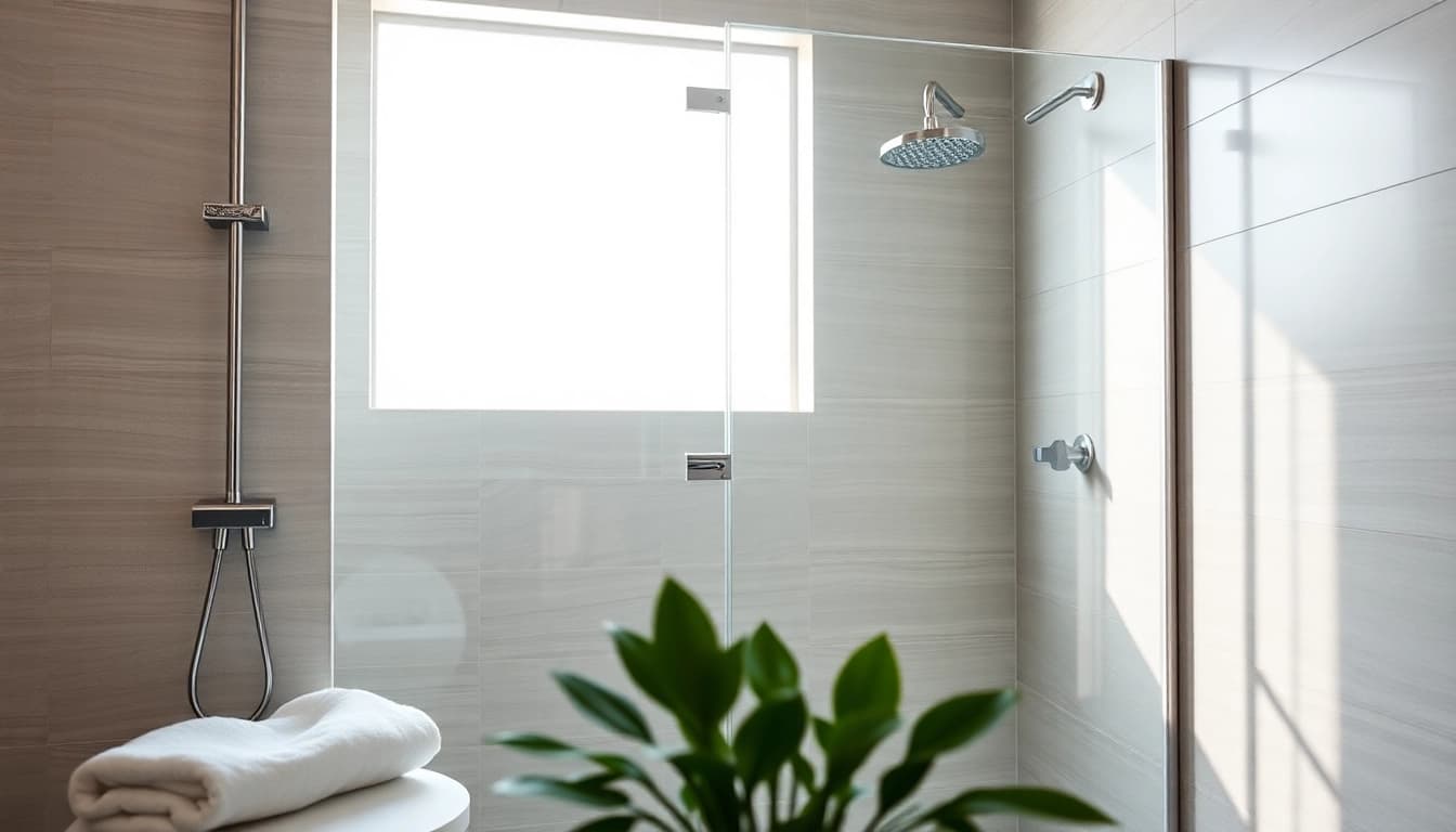 Corner shower screen frameless enhances a modern bathroom ambiance with its sleek design and reflective glass.