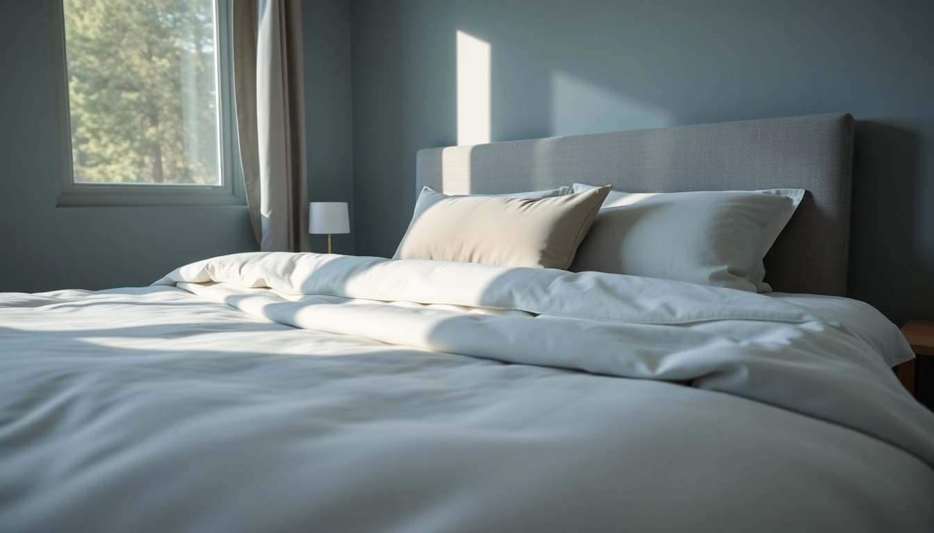 Visual representation of queen bed dimensions in a cozy, modern bedroom setup.