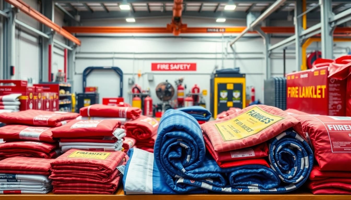 Showcasing diverse fire blankets from a trusted fire blanket supplier in a professional setting.