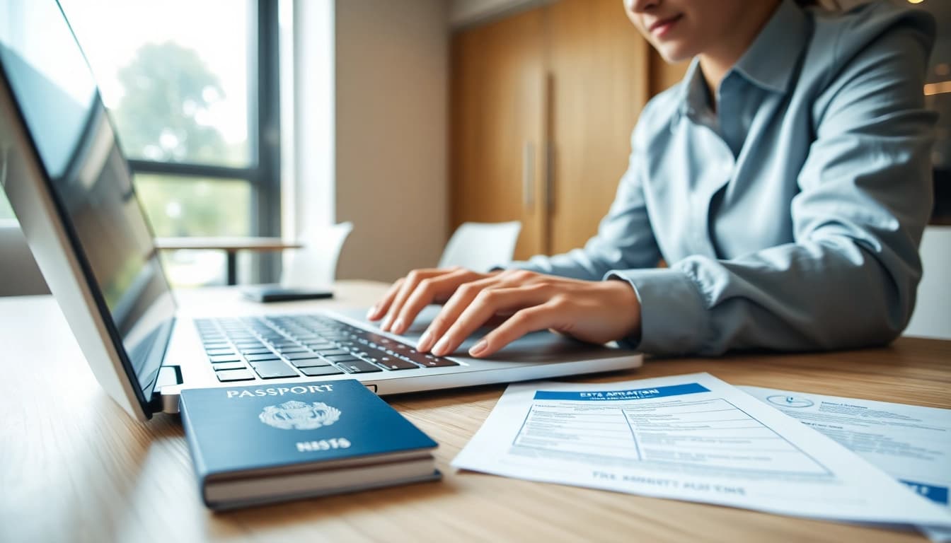 Apply for the eta application uk efficiently while focusing on crucial documents in an office.