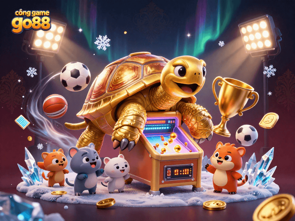 Play thrilling games at cổng game go88 with a vibrant 3D illustration of fun sports elements.