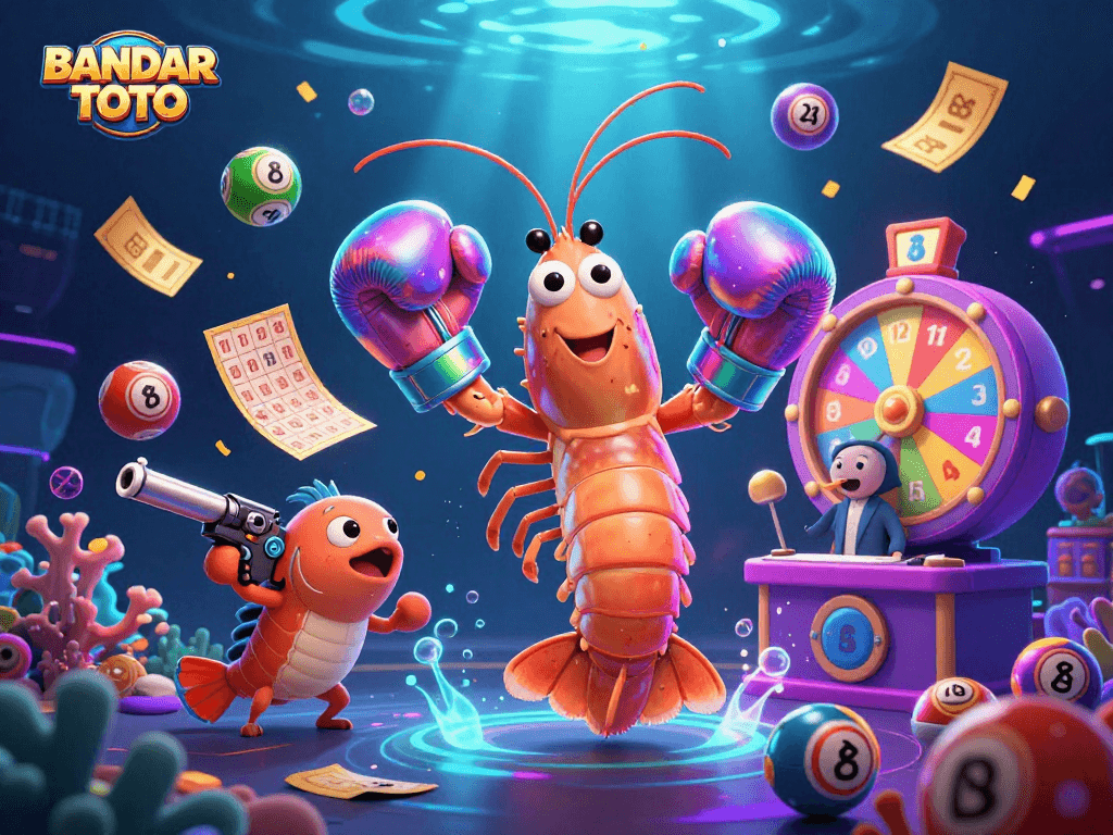 BANDAR TOTO depicts a thrilling lottery scene with vibrant elements and energetic characters engaging in the action.