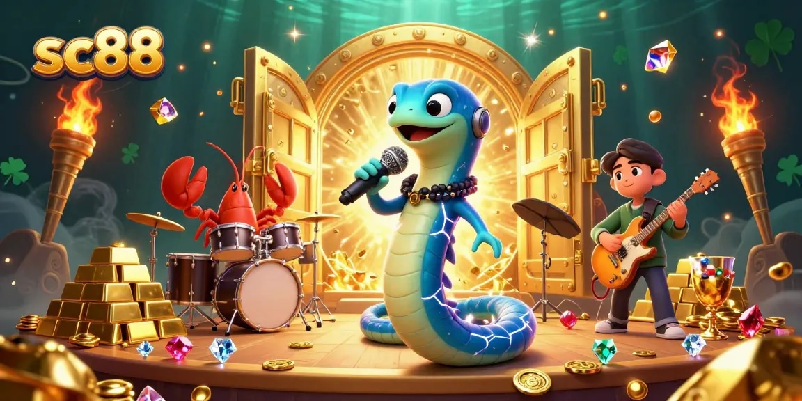 sc88 showcases a lively underwater casino scene with electric eel DJ, lobster drummer, and gems galore.