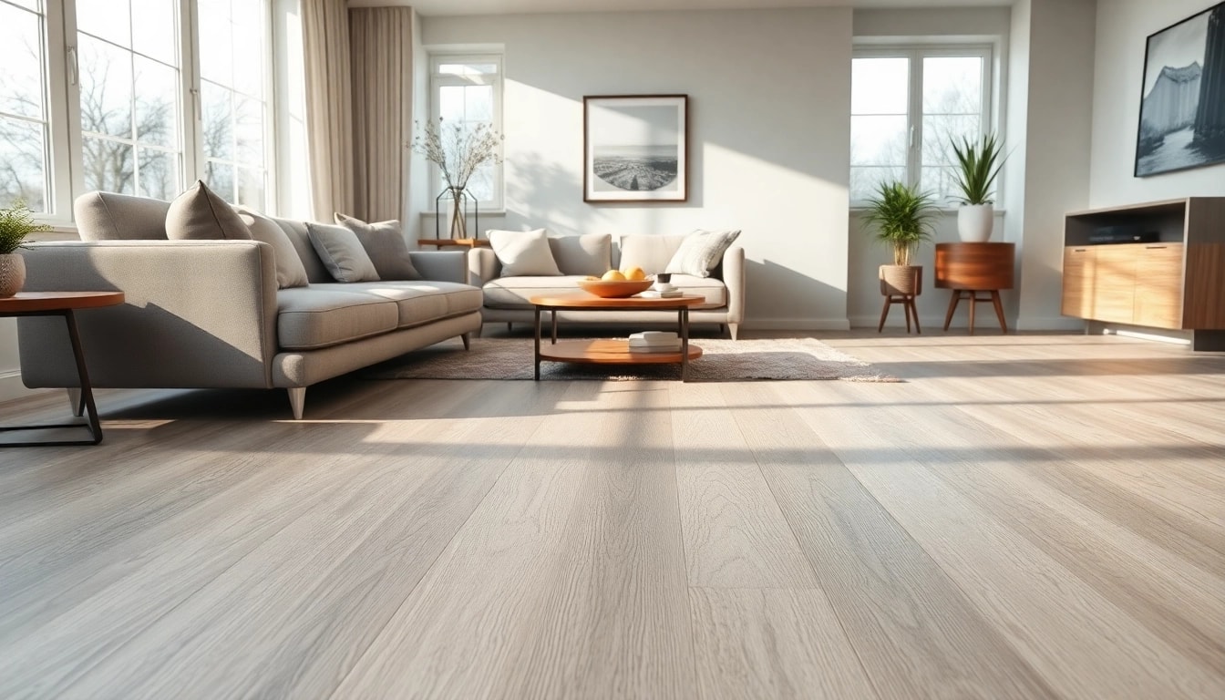 Transform your space with grey vinyl flooring in a modern living room design.