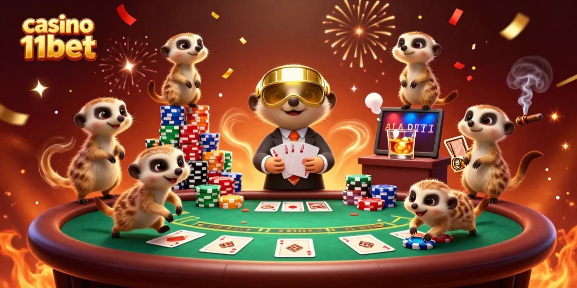 Experience the excitement of casino 11bet with a lively meerkat casino scene full of action.