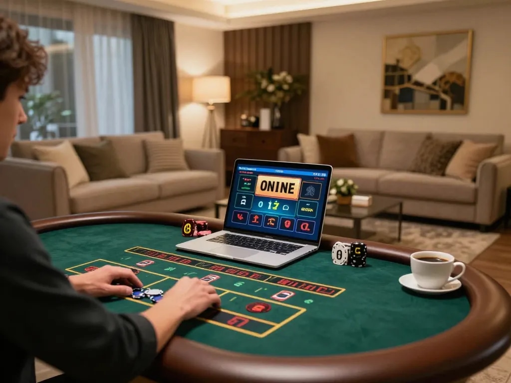 Player engaging in live dealer games at home using 79kingvnc platform, showcasing immersive online gambling experience.
