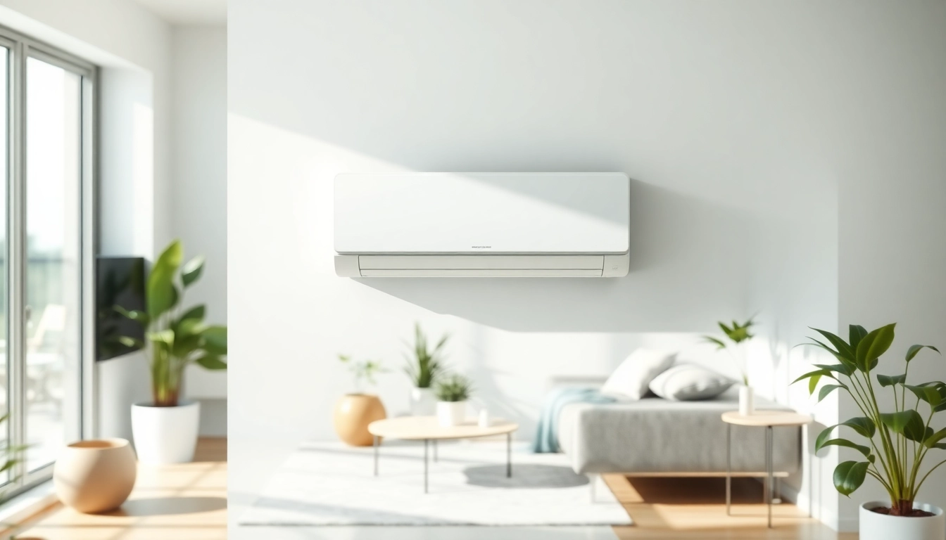 Modern mini split ac mounted in a stylish living room, illustrating comfort and efficiency.