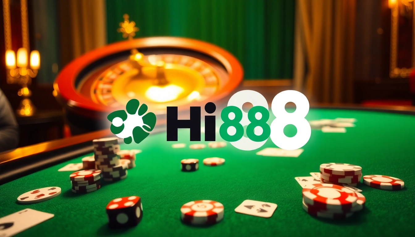 Experience the excitement of Hi88 with dynamic poker tables and vibrant casino elements.