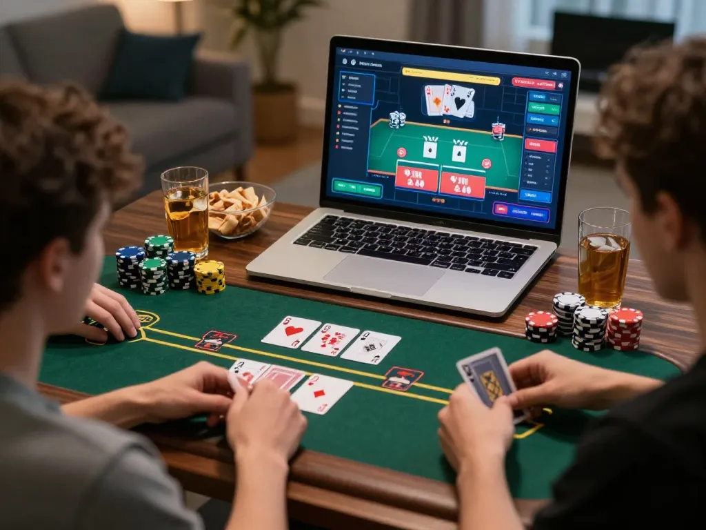 Engaging in an online blackjack game at home, featuring 789 casino interface dynamics