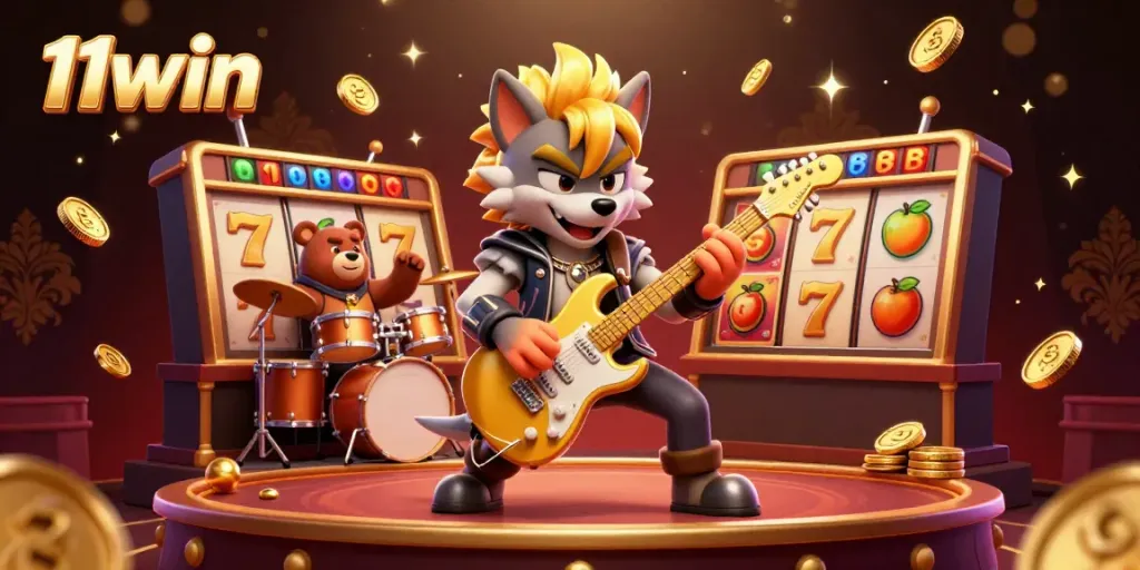 Experience the excitement of 11win with this stunning casino-themed illustration showcasing dynamic gaming elements.