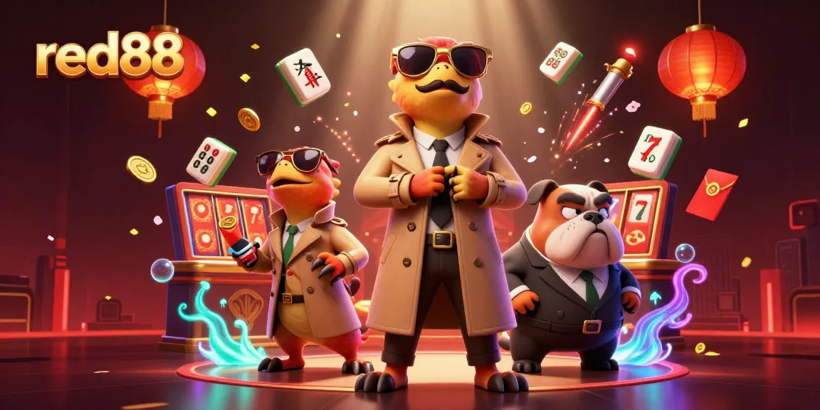 Experience red88 with 3D cartoon raptors in a trench coat sneaking into a VIP casino.