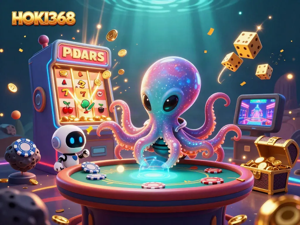 Experience thrilling gaming action with HOKI368's vibrant alien octopus and jackpot visuals.
