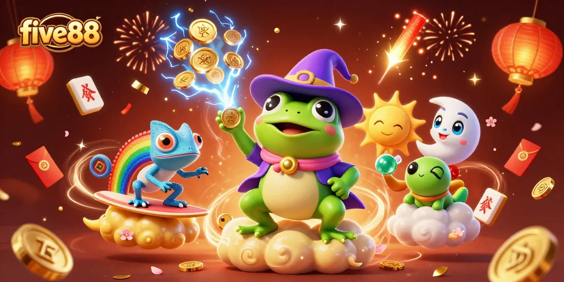 Experience exciting gameplay at five88 casino with animated characters celebrating amidst golden coins and vibrant elements.