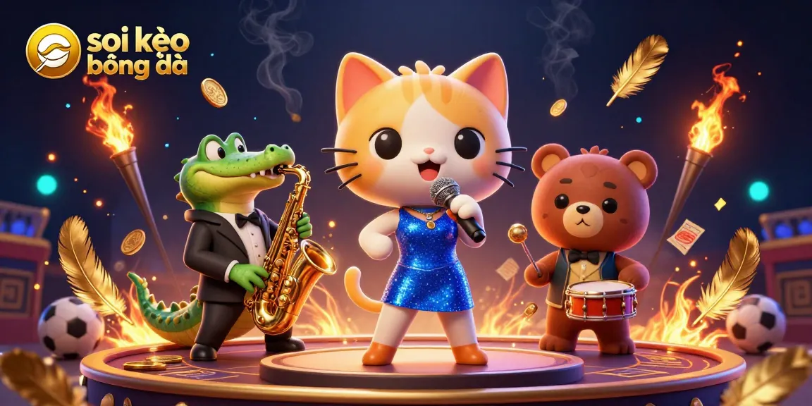 Engage in soi kèo bóng đá with a lively casino scene featuring musical characters and dynamic elements.