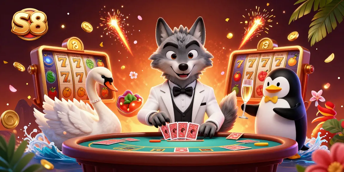 Experience S8's thrilling slot games with lively characters and a vibrant casino atmosphere