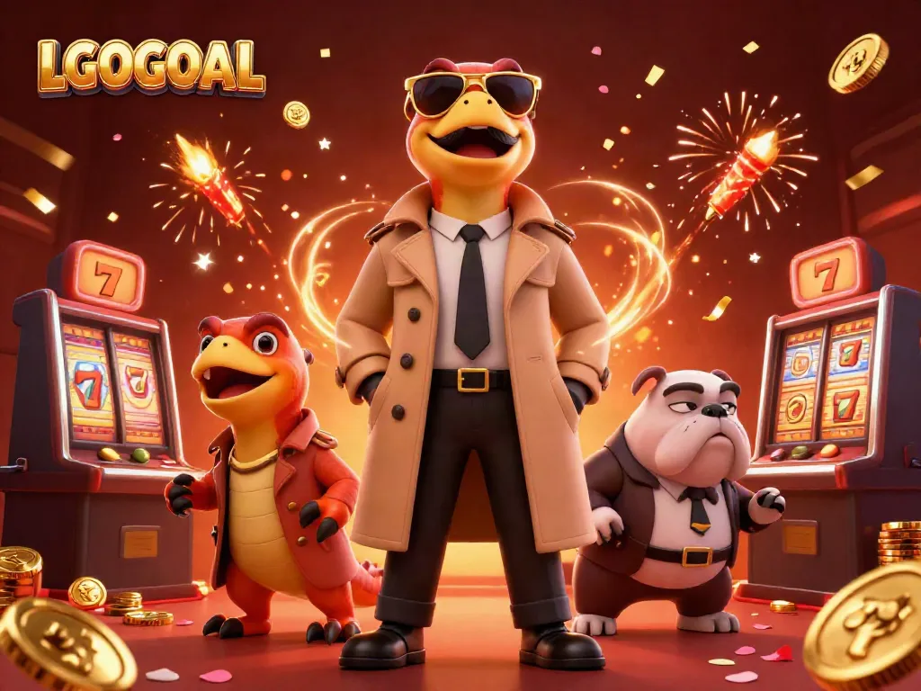 Experience the excitement of LGOGOAL with raptors in a trench coat at a VIP casino, surrounded by slot elements.