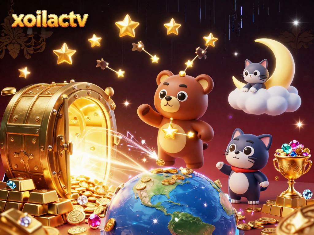 Experience thrilling gameplay with xoilactv's vibrant 3D casino illustration filled with treasures and magical elements.