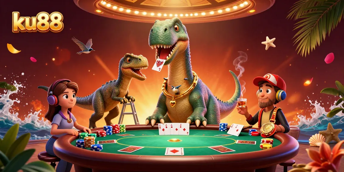 Delve into the thrilling world of ku88 with a vibrant 3D casino scene featuring giant characters.