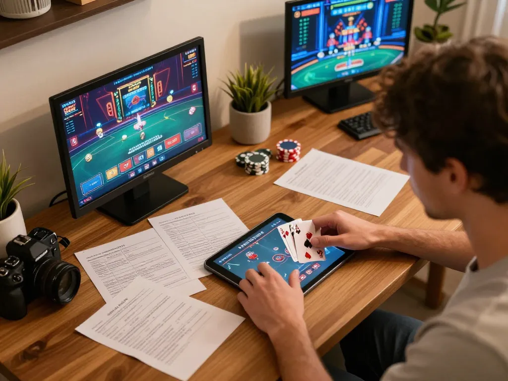Player engaging in online poker at home, highlighting cm88 gaming experience for responsible entertainment