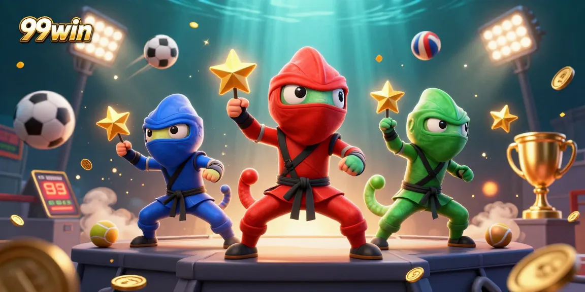 Play thrilling games at 99win with vibrant characters and rich casino themes in a dynamic scene.