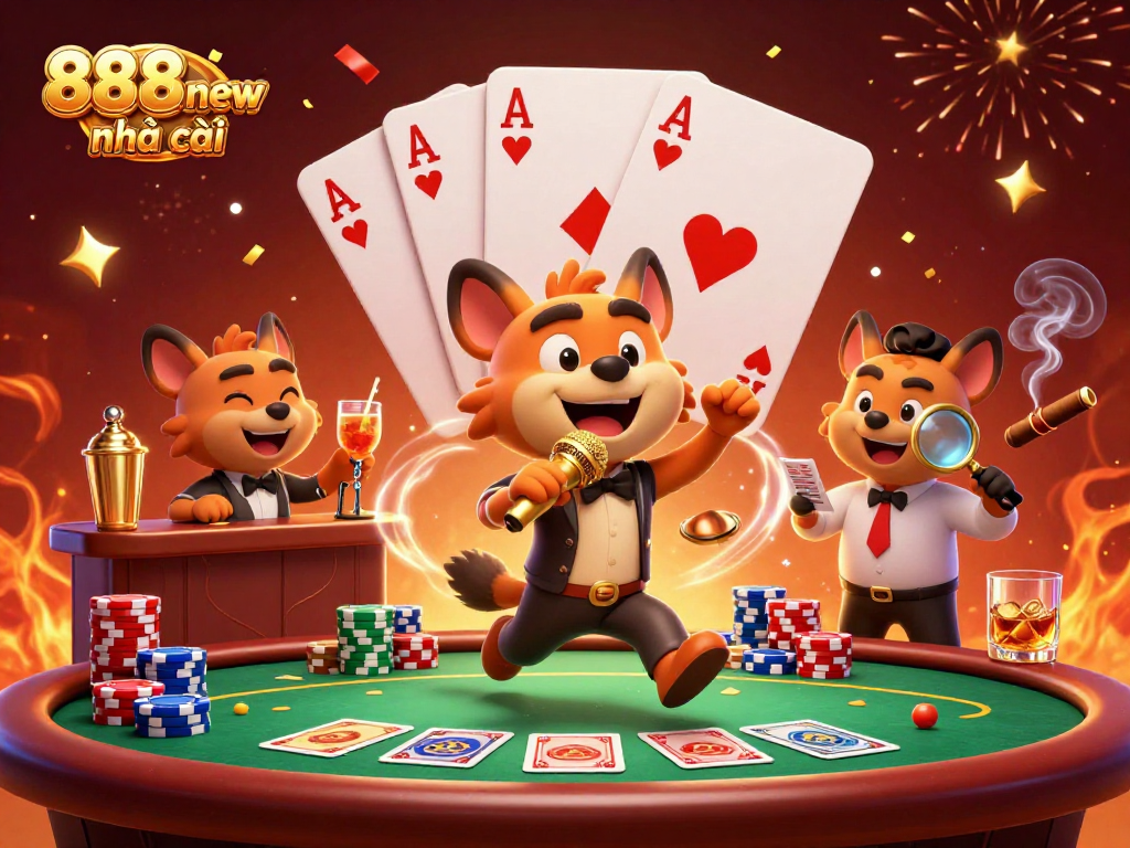 Engage with 888new nhà cái in a vibrant casino scene featuring hyenas in a comedy club setting, showcasing dynamic gambling excitement.