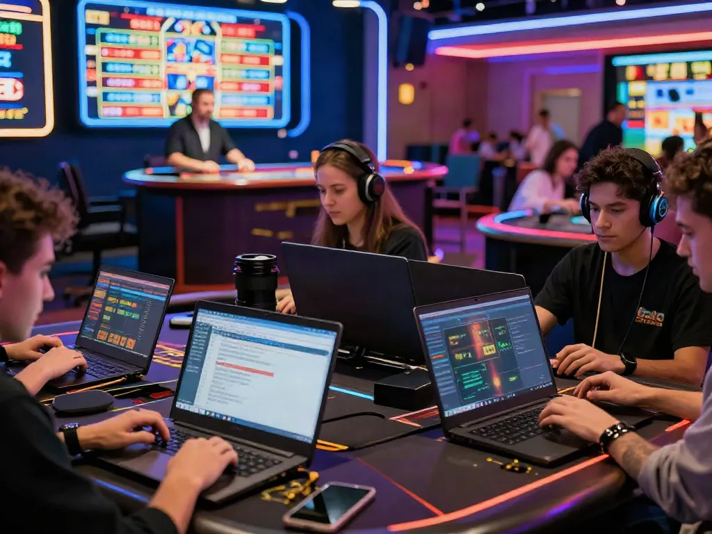 Exciting online gaming experience at https://five88bet.org/ with players enjoying diverse games under vibrant neon lights.