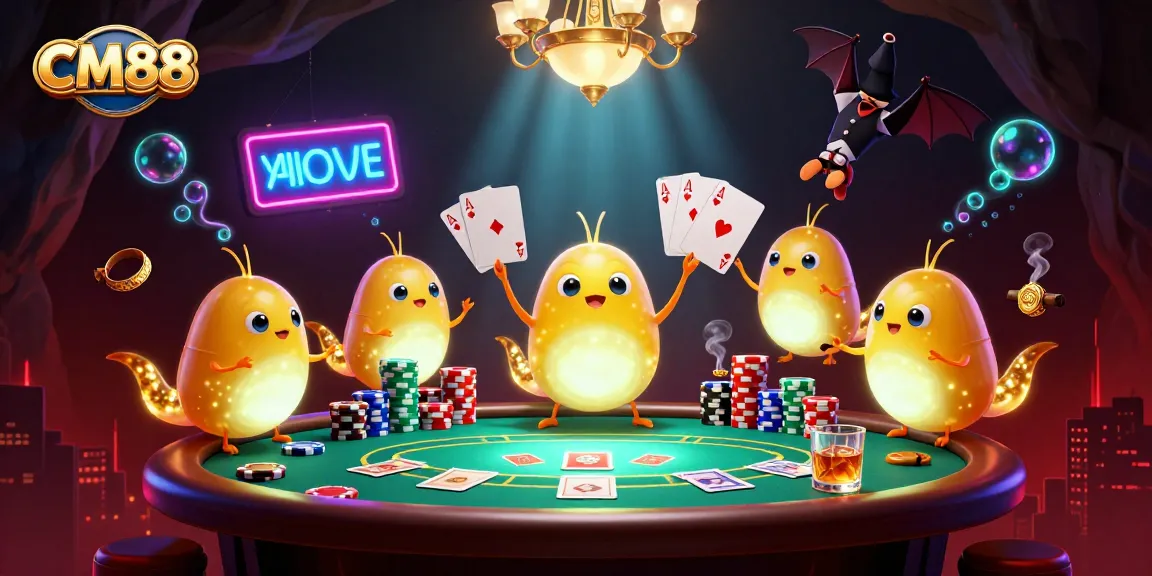Experience CM88’s thrilling casino with vibrant glowworms and poker highlights.