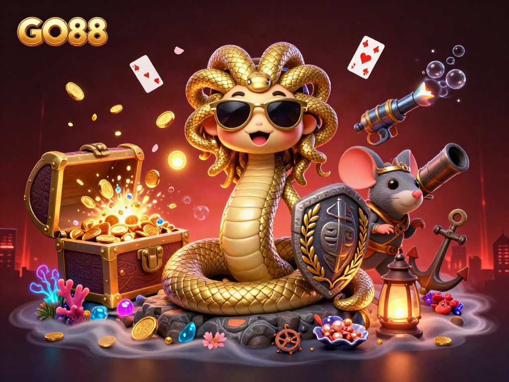 Experience the excitement of GO88 with colorful treasures and vibrant casino elements!