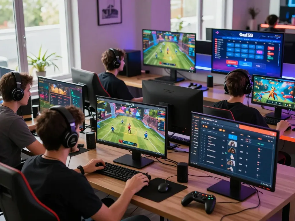 Goal123 players engaging in immersive online gaming experience within a modern gaming room setup.