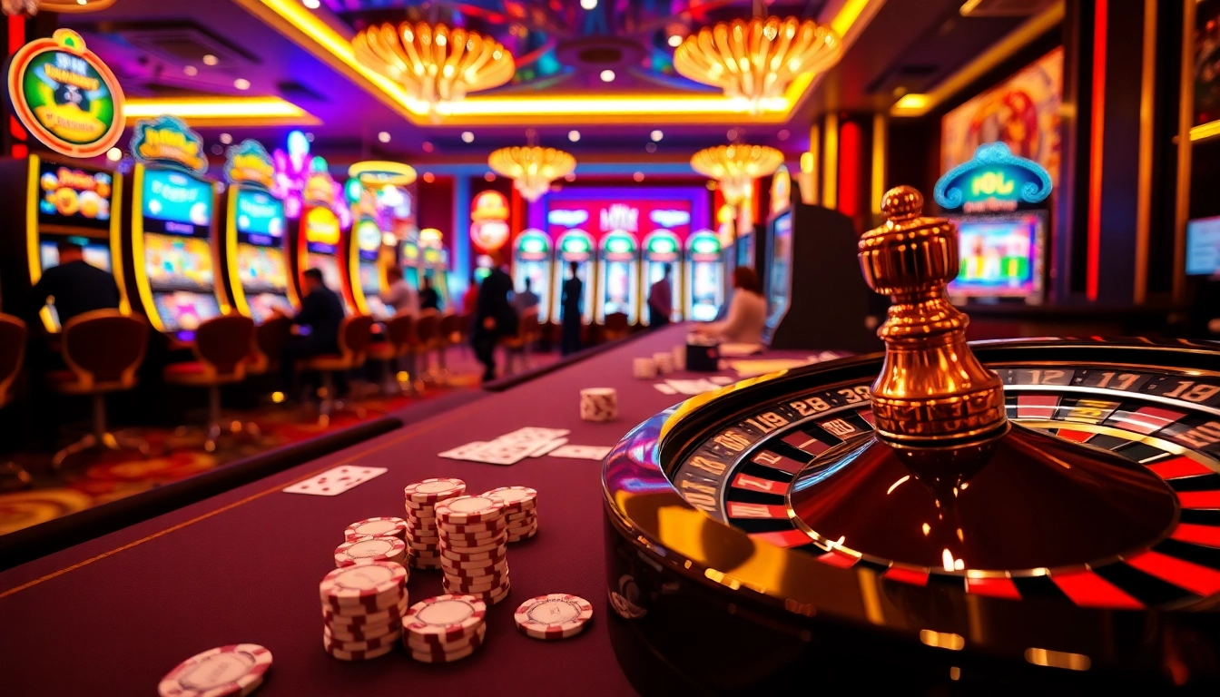 Engaged players enjoying a high-stakes game at HM88 casino tables with colorful chips and cards.