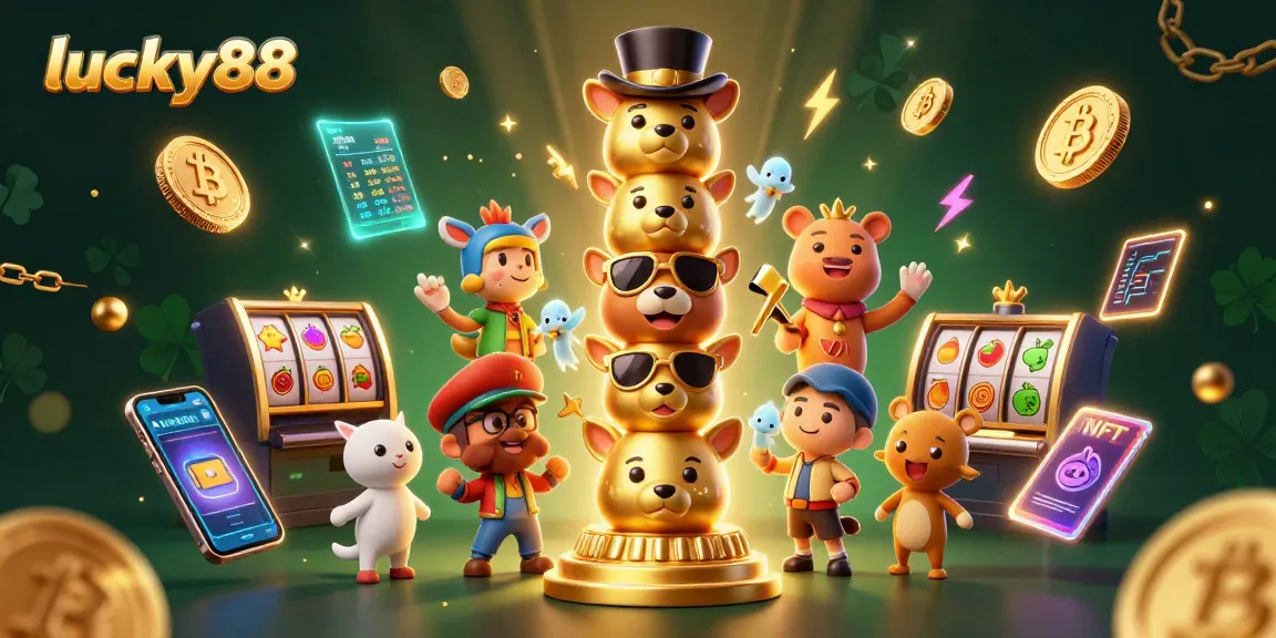 Engage with lucky88 in a vibrant 3D casino scene filled with animated totem poles and crypto elements.