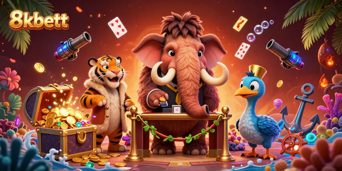 Experience casino excitement with 8xbett's vibrant scene featuring a woolly mammoth bouncer and vintage pieces.