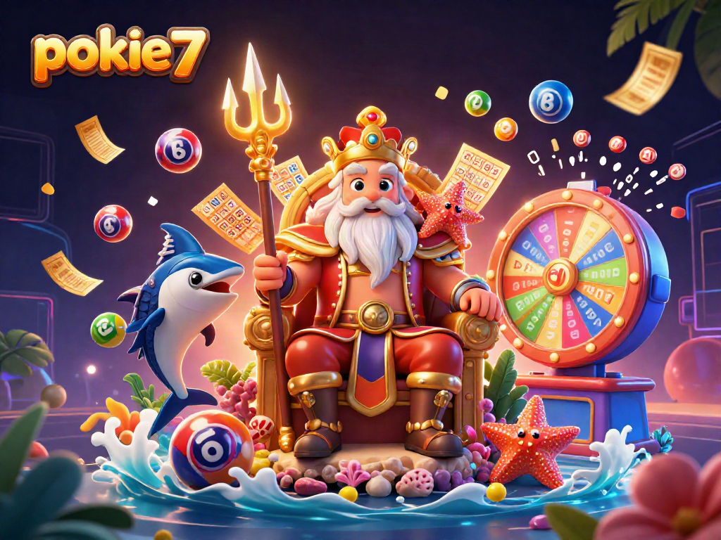 Engage with the vibrant pokie7 scene showcasing lively lottery elements and animated characters.