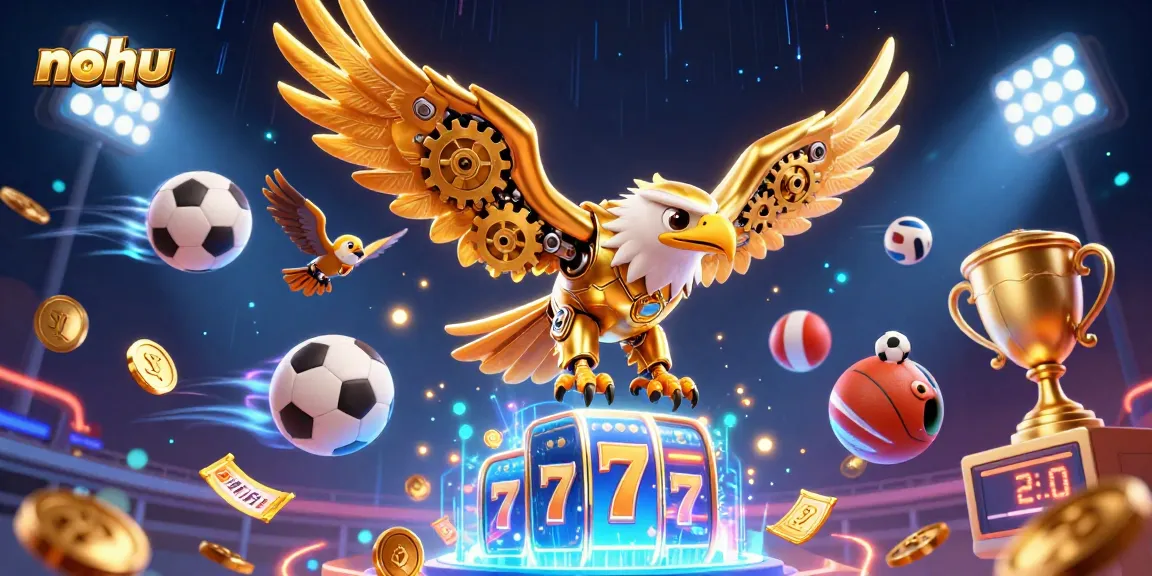 Experience thrilling gameplay with nohu as a golden eagle dives amidst vibrant slot reels.