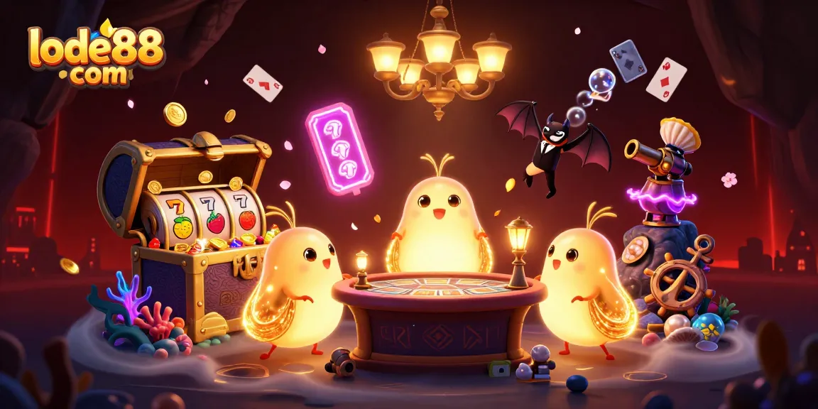 Experience thrilling gameplay at lode88 com with vibrant 3D casino illustration featuring glowworms.