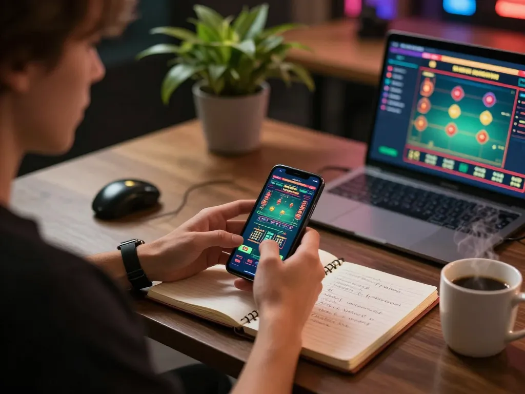 Engaged user enjoying a secure online gaming experience with nhà cái cá cược uy tín on smartphone, highlighting responsible gambling.