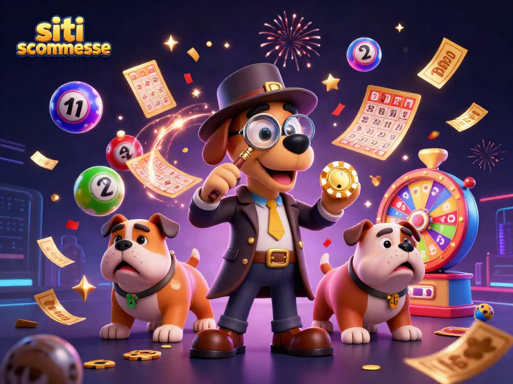 Visualizza emozionanti siti scommesse con detective e palla lotteria vivace.