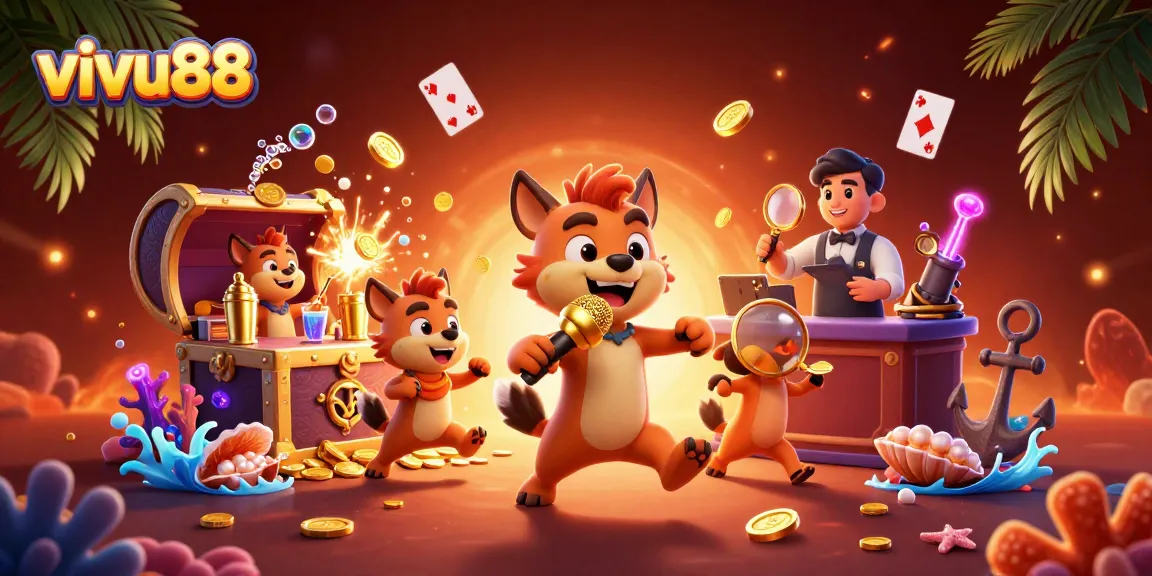 Join vivu88 hyenas as they entertain guests in a vibrant casino setting filled with treasures.