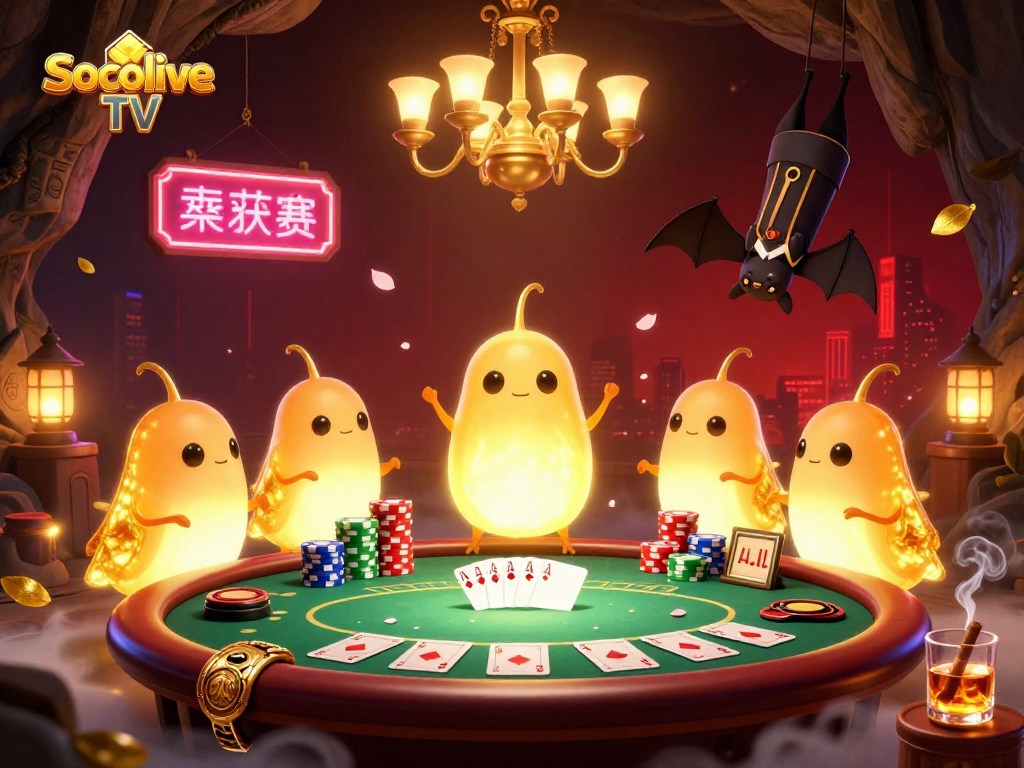 Socolive TV showcases a vibrant casino scene illuminated by glowworms, enhancing the excitement of poker tournaments.
