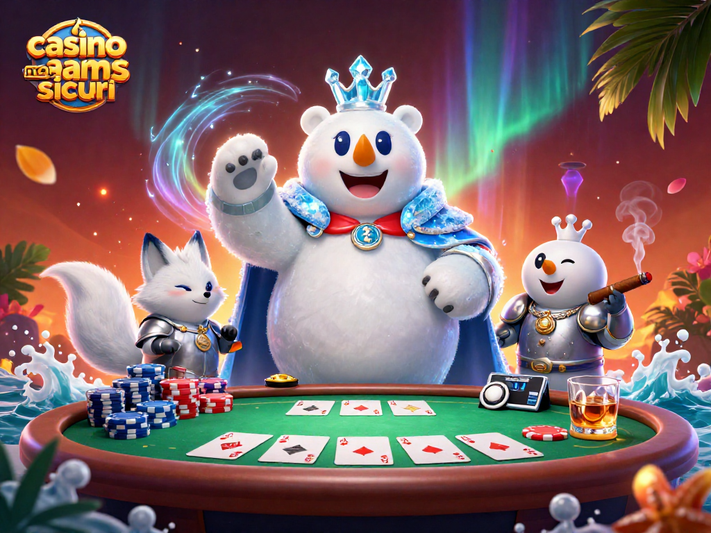 Gioca a casinò non AAMS sicuri con un orso polare in corona e una volpe armata in un'illustrazione 3D vibrante