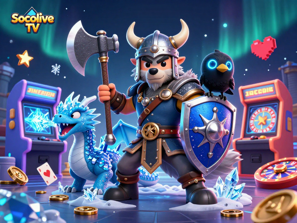 Engage with Socolive TV for thrilling gameplay with a Viking warrior and casino elements