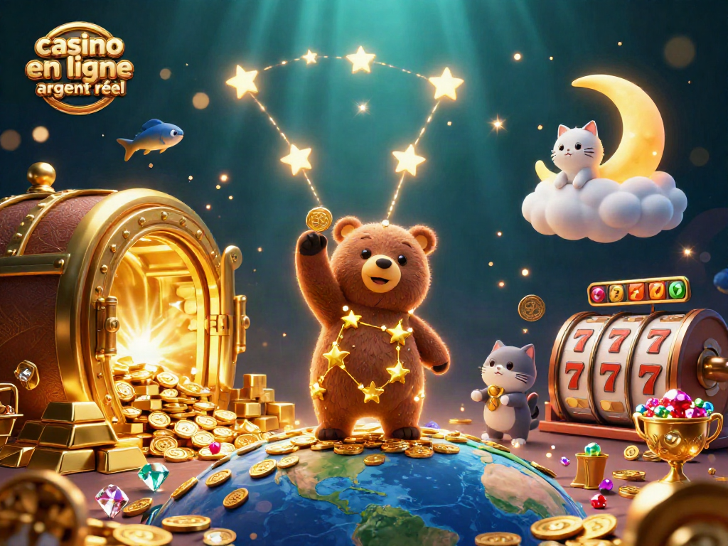 Plongez dans l'univers des jeux de casino en ligne argent réel avec une scène illustrée captivante.