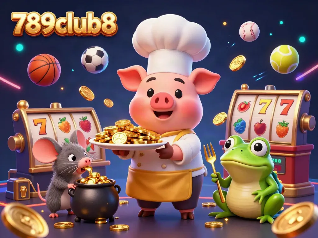 Engage in luxury gambling experiences with 789club8's vibrant casino illustration featuring joyful characters and dynamic game elements.