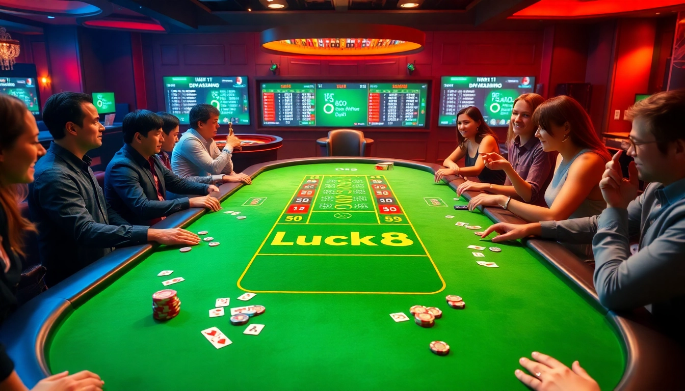 Players enjoying an exhilarating game at a Luck8 casino table filled with excitement.