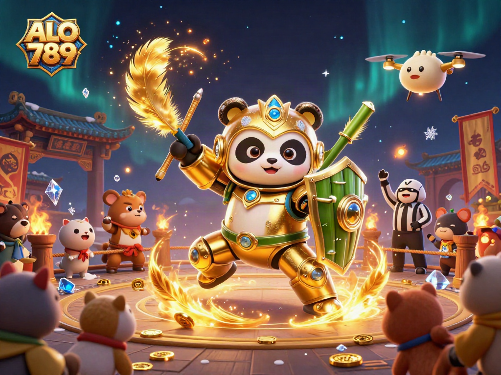 ALO 789 cockfighting arena with animated characters, showcasing dynamic betting action and vibrant visuals.