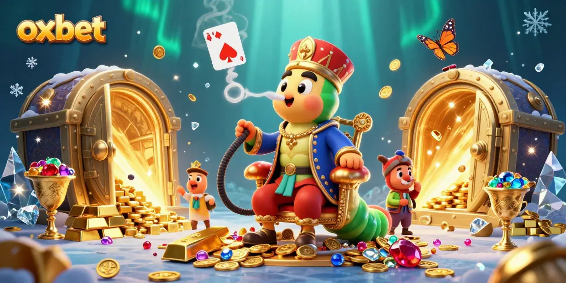 Engage in thrilling gaming adventures with OXBET as caterpillar deals poker amidst a wealth of treasures.