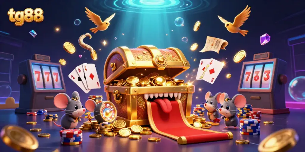 Experience the thrill of tg88 with vibrant gaming elements and engaging characters in a rich casino scene.