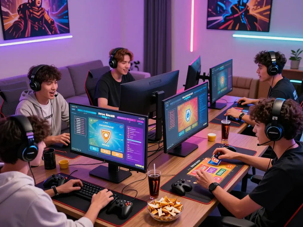 TIN TỨC hubet88 players engaged in exciting online card gaming experience in a vibrant setting.