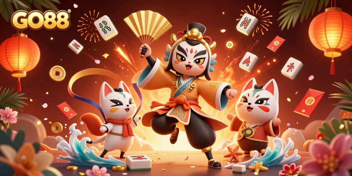 Engage with GO88's thrilling online casino experience featuring vibrant characters and gaming elements.
