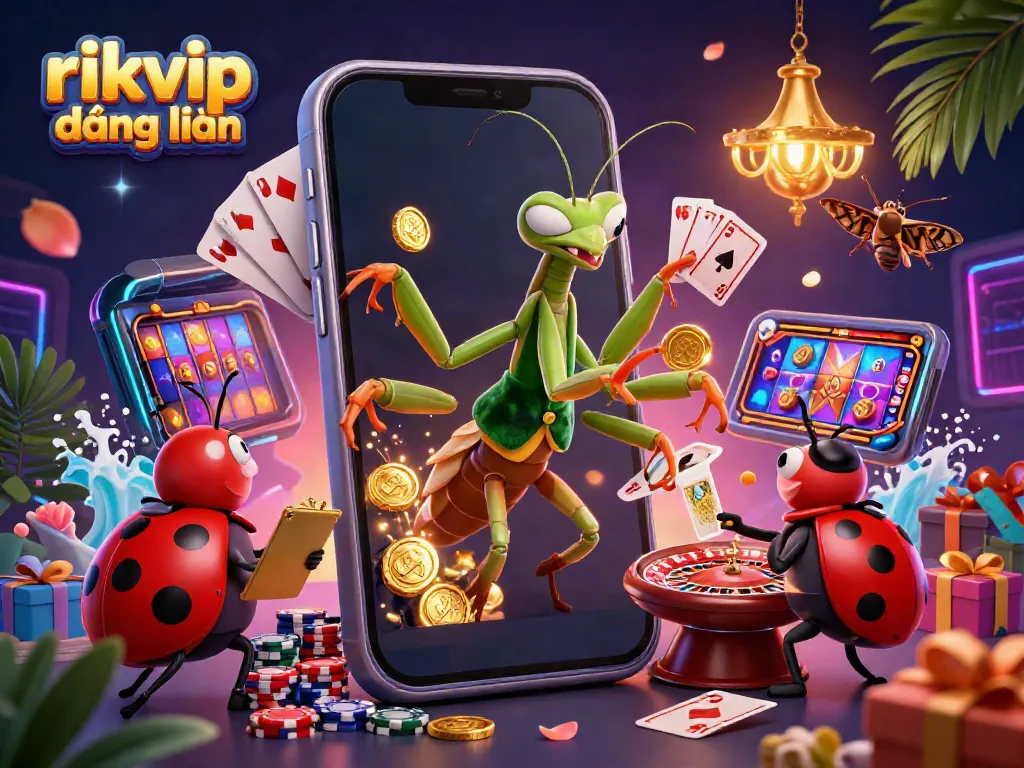 Engage with rikvip đăng nhập at an exciting digital casino scene featuring vibrant game elements.